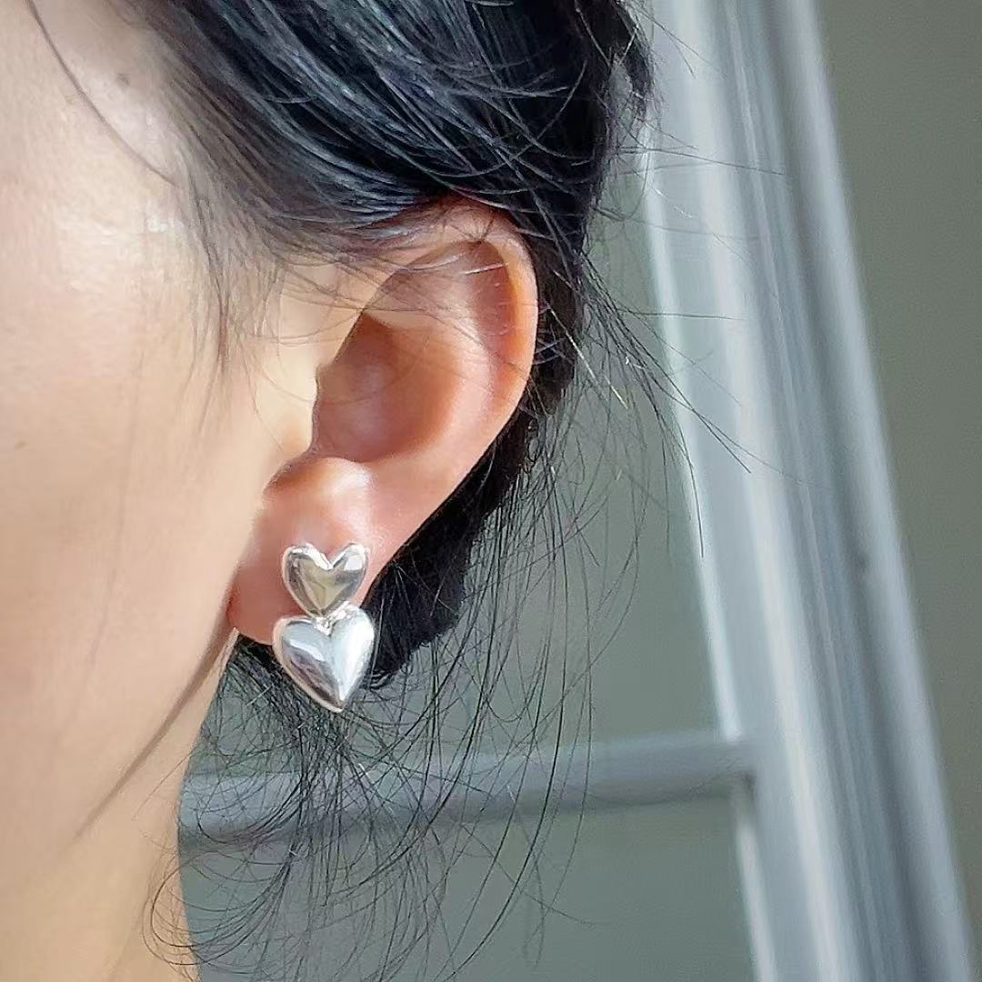 一恋简约爱心耳钉女百搭叠戴时尚个性针耳环ins风小众耳饰潮