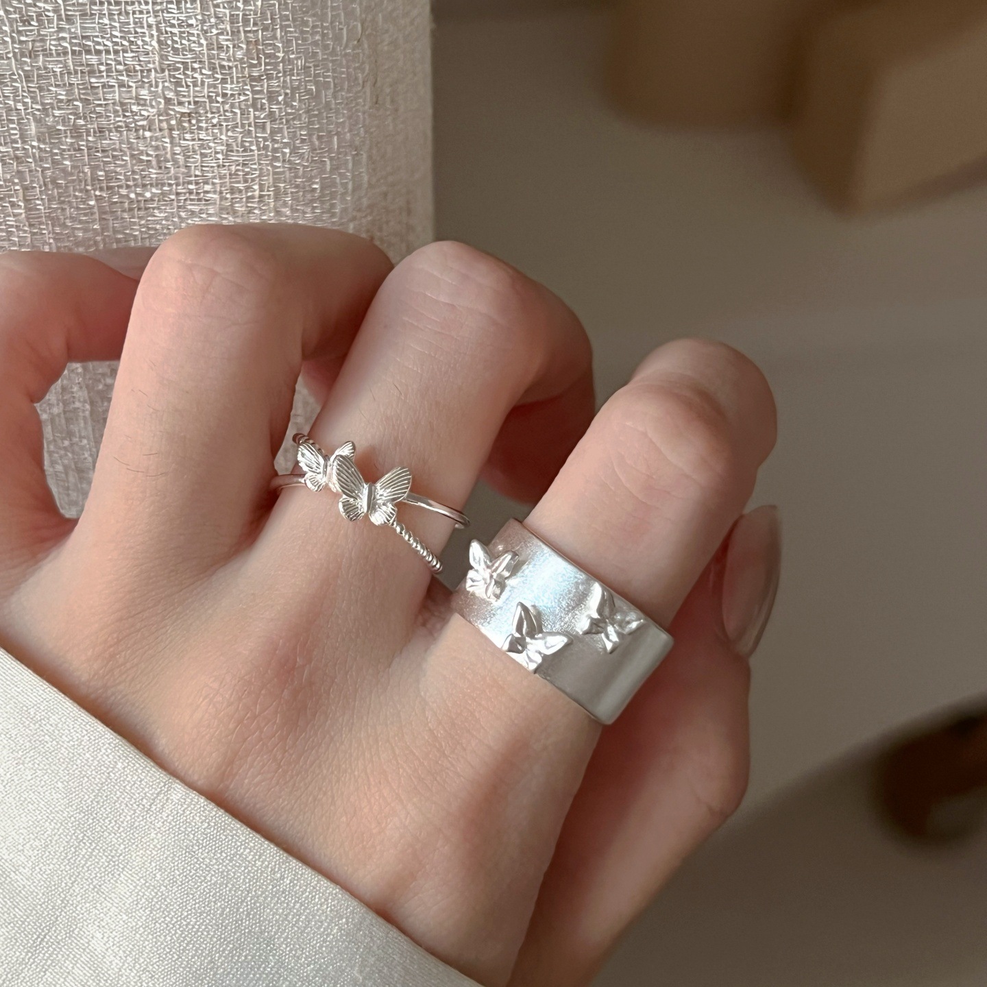 一恋高级感立体蝴蝶戒指女宽面磨砂轻奢设计感开口指环小众个性食