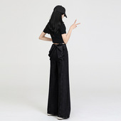 高腰长裤 爆款 2025新款 复古直筒喇叭裤 现货蓝色蝴蝶结牛仔裤 女春季