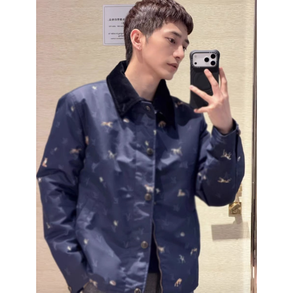 25FW欧美风秋冬款字母动物提花灯芯绒领尼龙夹棉外套时尚男女夹克