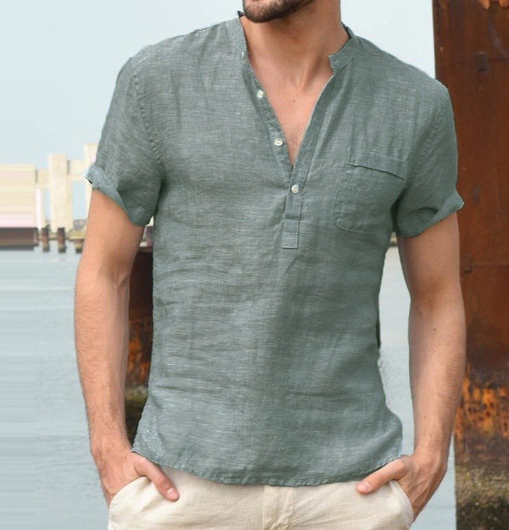 men's t-shirt 2023夏季新品立领男短袖衬衫欧美潮流休闲男士t恤
