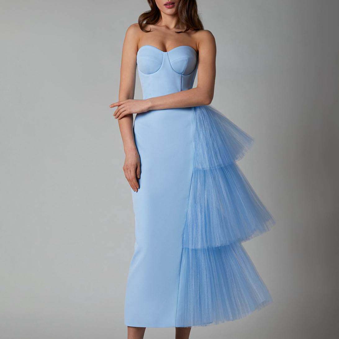 网红2022抹胸网纱紧身绷带裙气质名媛派对显瘦连衣裙礼服女dress