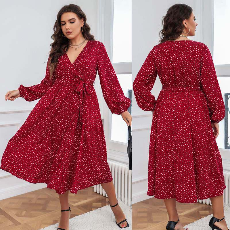 2023 Spring women plus size cotton dress 波点大码显瘦连衣裙