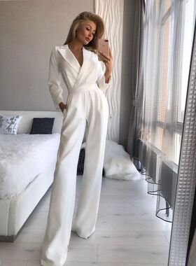 Jumpsuit women's trousers气质长袖修身连体裤高个子纯色长