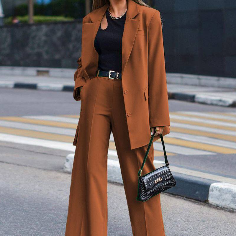 Two piece casual suit women气质纯色长袖女装休闲西装两件套 春