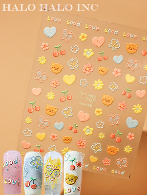 美甲贴纸小熊心形蝴蝶花朵车厘子