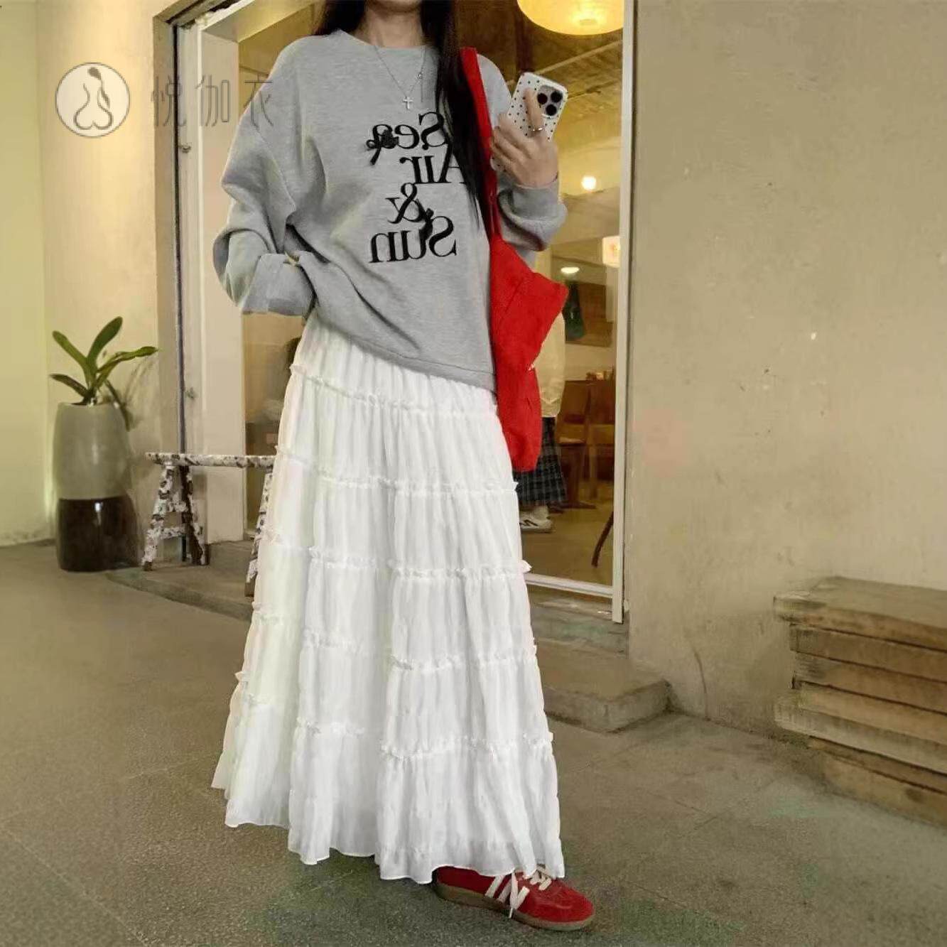 白色半身裙女春款松紧腰显瘦垂感大摆蛋糕裙a字长裙中长款