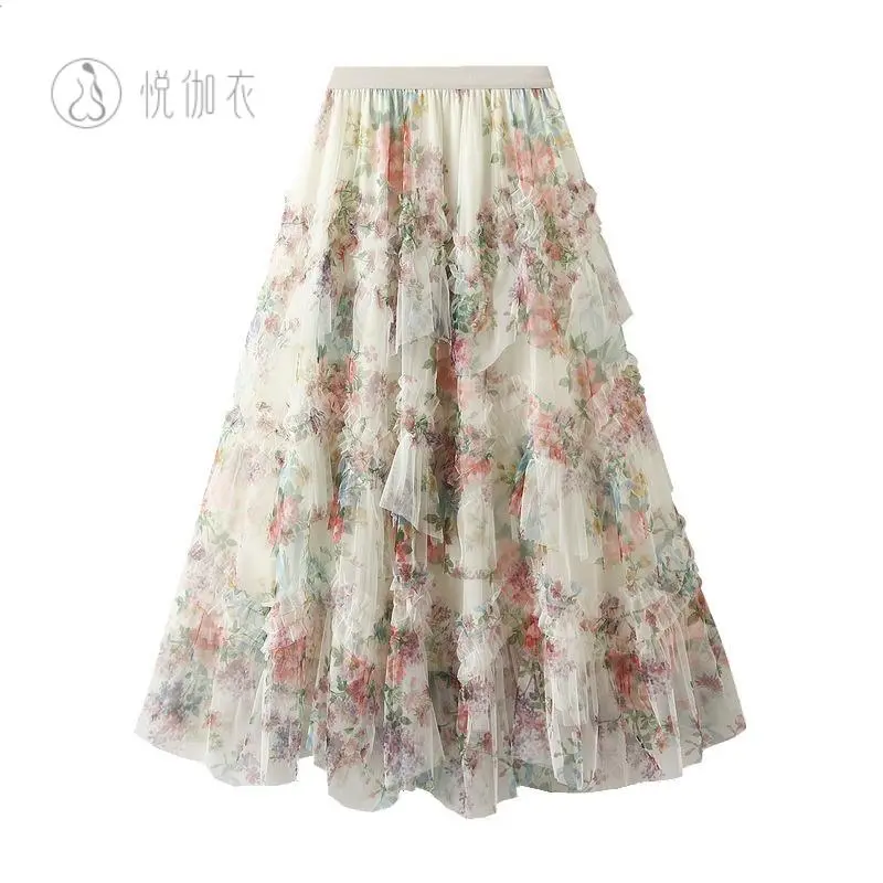 法式复古拼接裙子女彩色蓬蓬