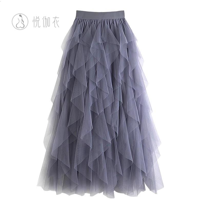 蓬蓬网纱裙大码女长款高腰遮肚