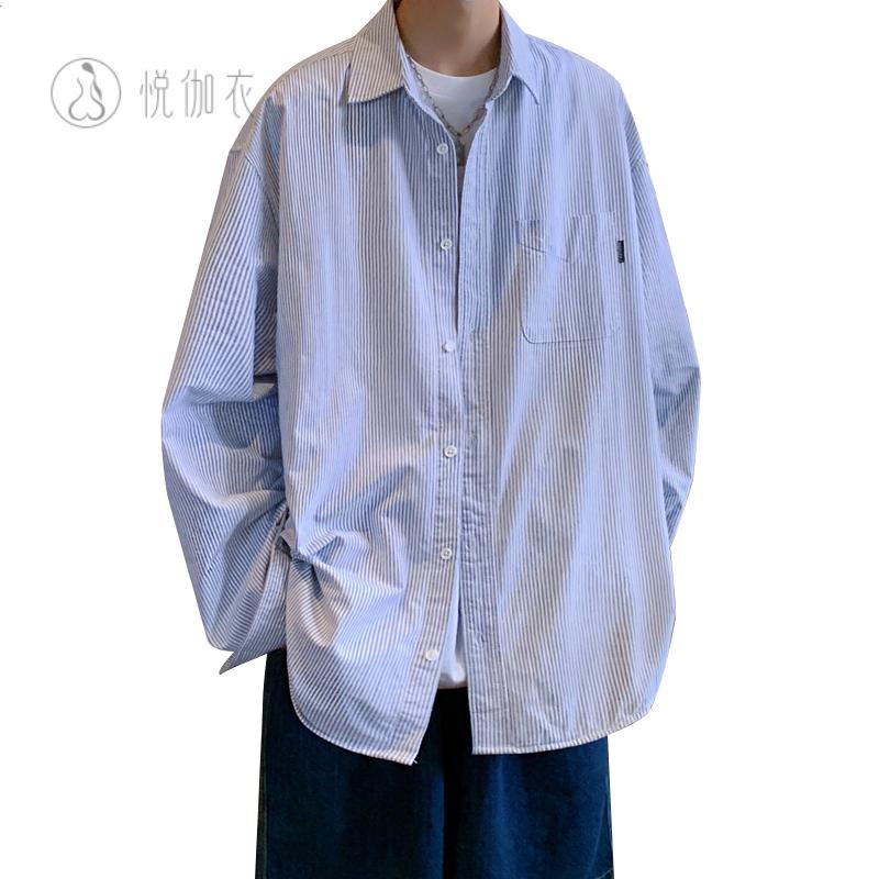 日系Cityboy条纹长袖衬衫男春秋