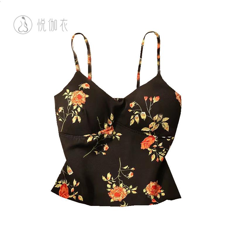 法式复古印花速干女健身背心