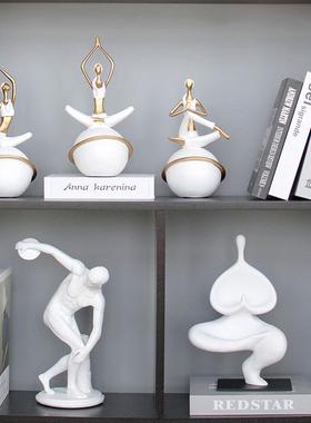 创意抽象黑白体育运动人物软装饰品客厅书架样板间健身房瑜伽摆件