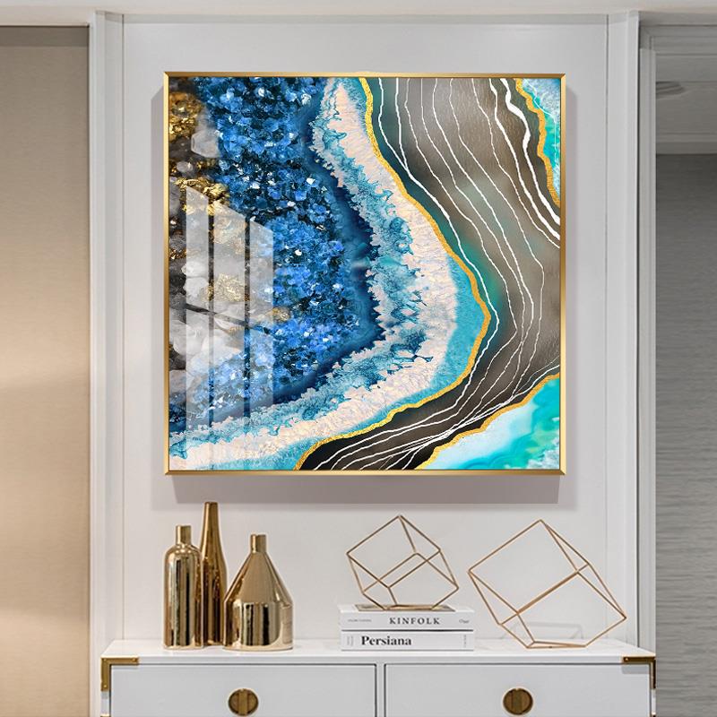 镶钻晶瓷画晶钻水晶轻奢客厅走廊正方形玄关装饰画餐厅3d立体浮雕图片