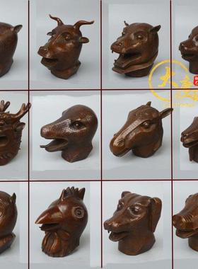 圆明园十二生肖兽首纯铜摆件龙马头羊鼠牛首猴头底座国宝12兽头铜