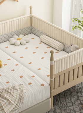 实木儿童床高护栏婴儿宝宝公主床边床加宽侧边小床拼接大床可升降