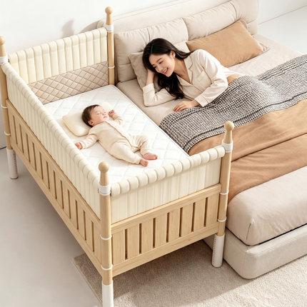 实木儿童床高护栏婴儿宝宝公主床边床加宽侧边小床拼接大床可升降