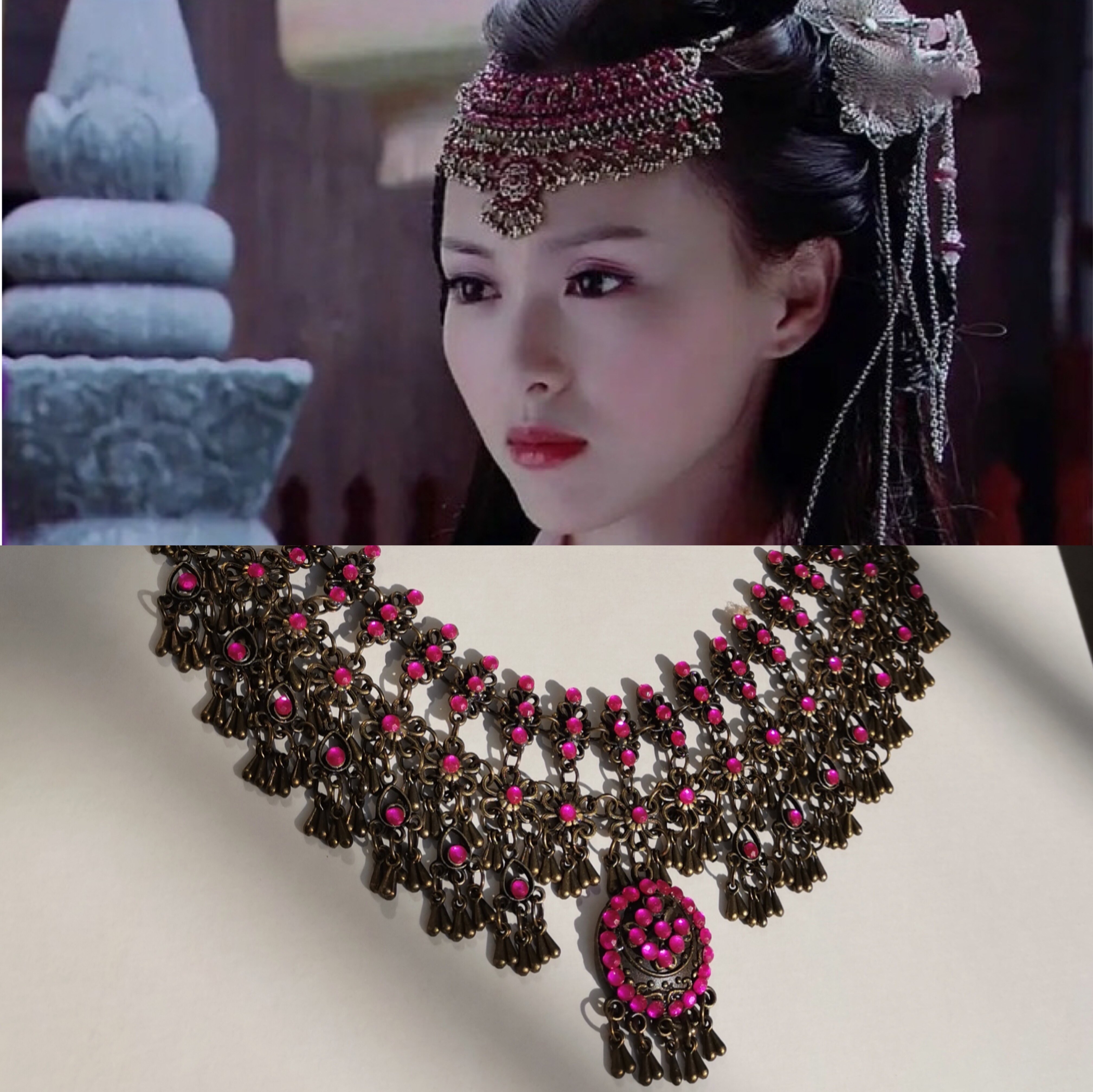 紫萱同款头饰cos汉服配饰面纱古风流苏古代仙女面纱女紫色发饰