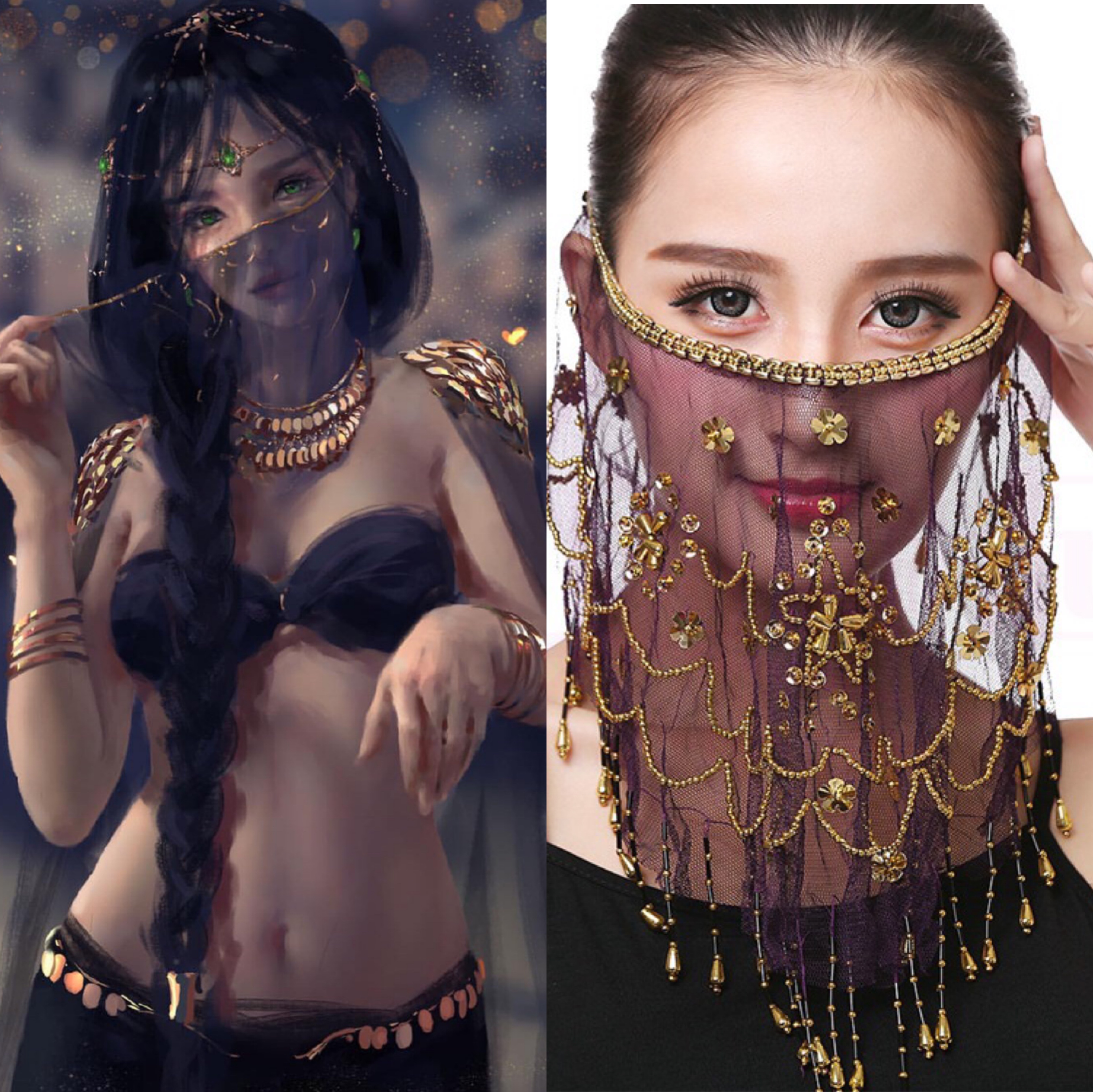 鬼刀公主蕾丝遮脸网红印度舞面纱