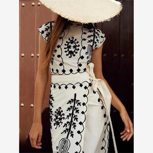 skirt 欧美时尚 set and top 度假风印花上衣半身裙两件套 Printed