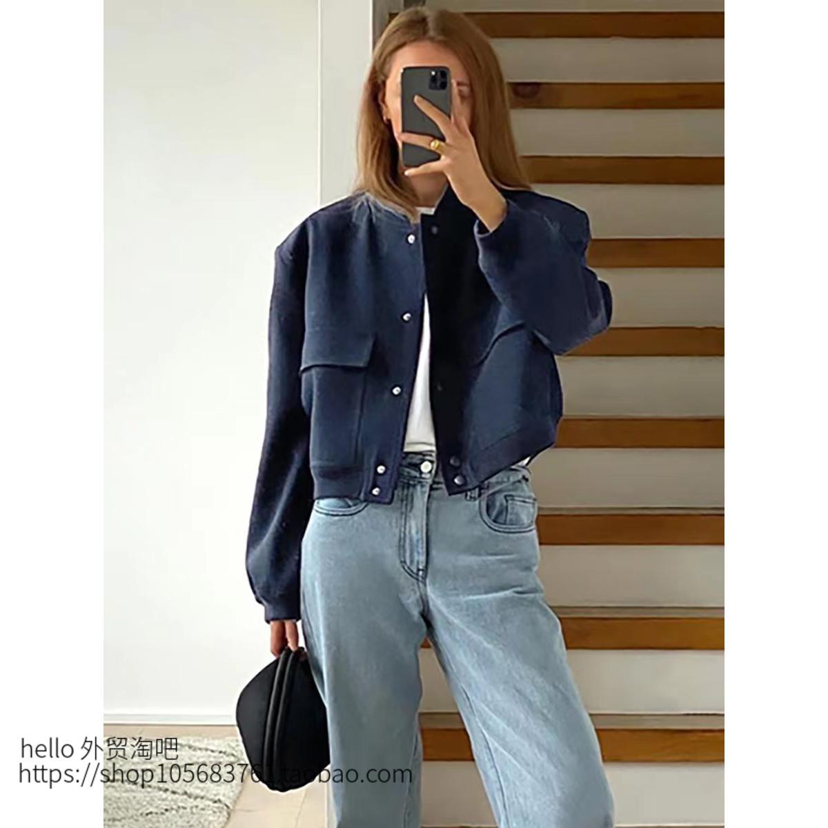 欧美新款女款修身长袖棒球服百搭夹克外套Single breasted jacket