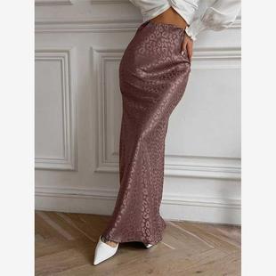 欧美风新款包臀提花豹纹半身裙High waisted leopard print skirt