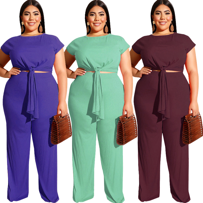 Big size Women summer casual t-shirt trousers suit top pants