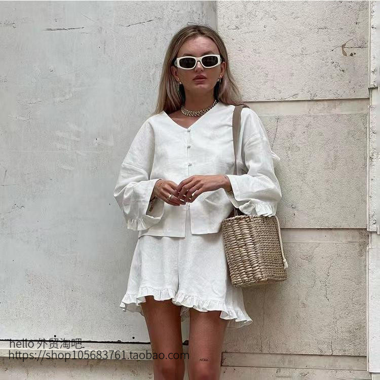 欧美风夏季宽松衬衫短裤套装Loose fitting shirt and shorts set