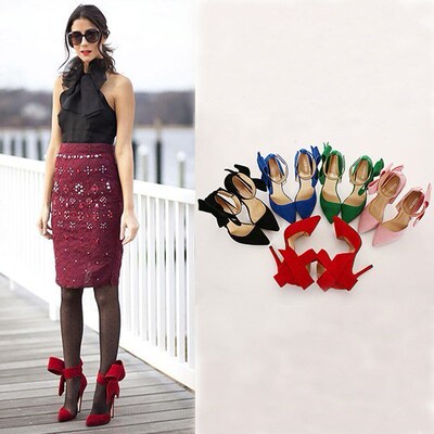 Big bow pointed high heels women large size 43 summer sandal