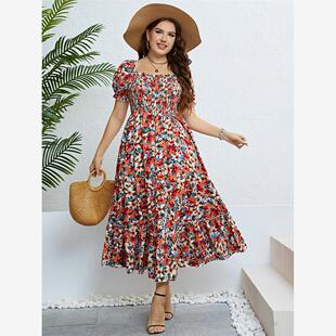 XL-4XL women dresses plus size ladies skirt 印花女大码连衣裙
