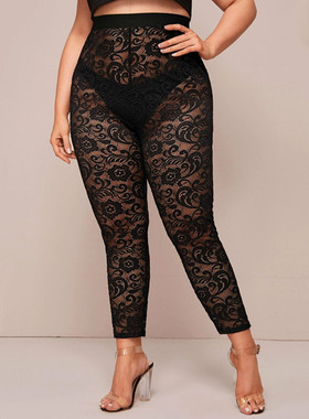 plus size women pants lace big ladies trousers XL-4XL 蕾丝裤