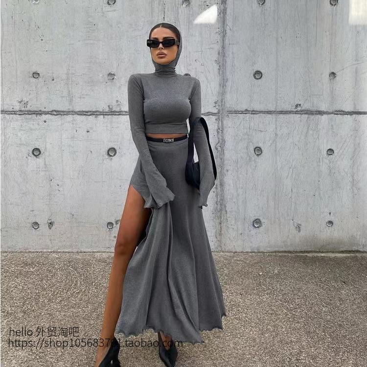 欧美风短款连帽上衣侧开