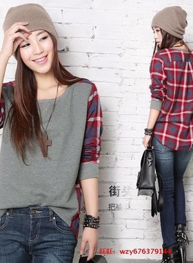 Women Autumn Plaid T-Shirts Ladies Winter Loose Blouse Tops