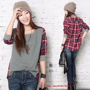 Women Autumn Plaid T-Shirts Ladies Winter Loose Blouse Tops