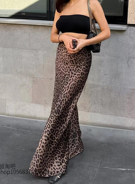 欧美风豹纹印花性感包臀鱼尾半身裙 Printed leopard print skirt