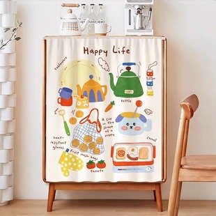柜子遮挡帘防尘帘卡通餐厅防尘帘橱柜遮丑帘衣柜柜门布帘免打孔