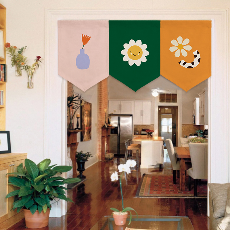 卡通三角短帘旗帘遮挡门帘免打孔