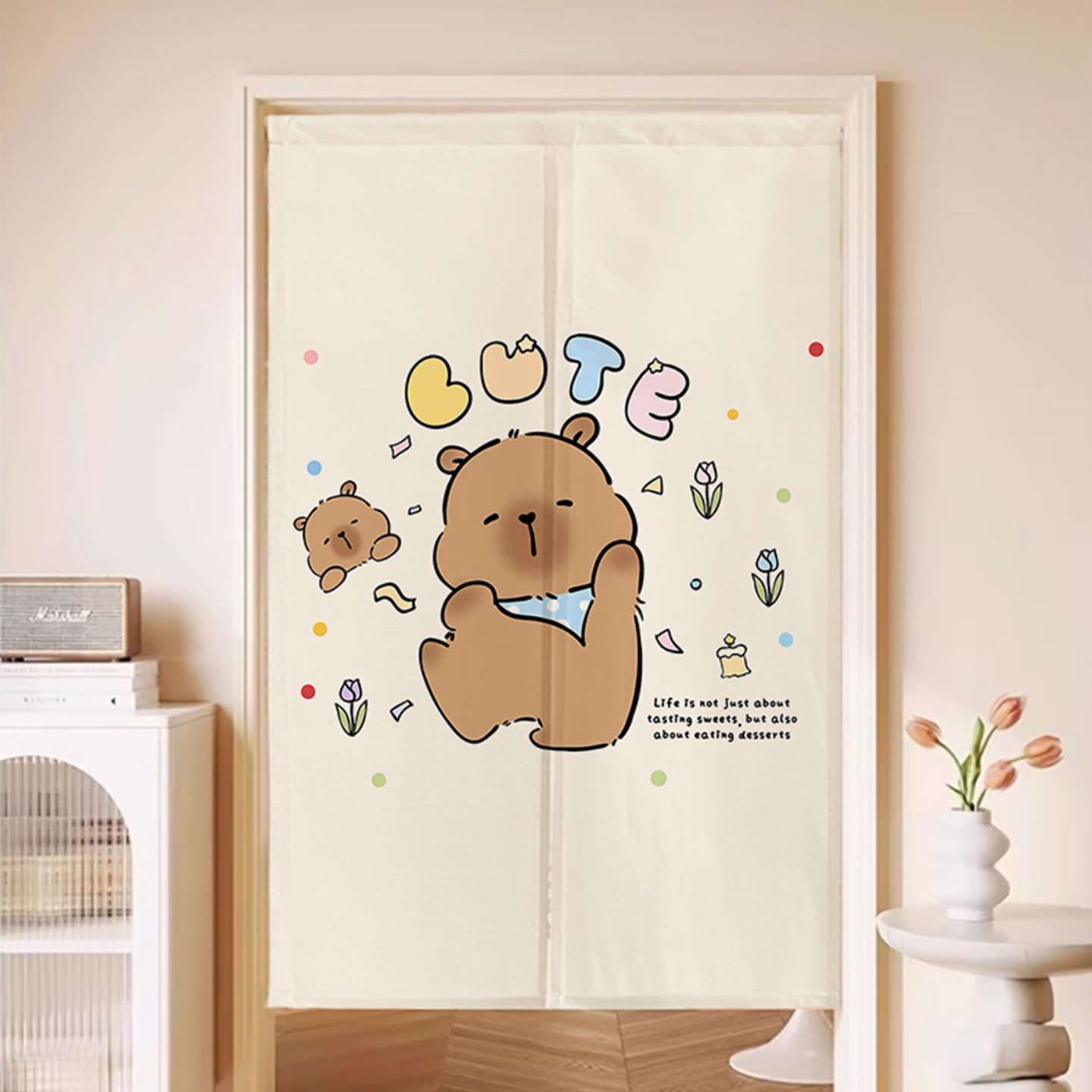 卡通可爱门帘卡皮巴拉卧室遮挡帘