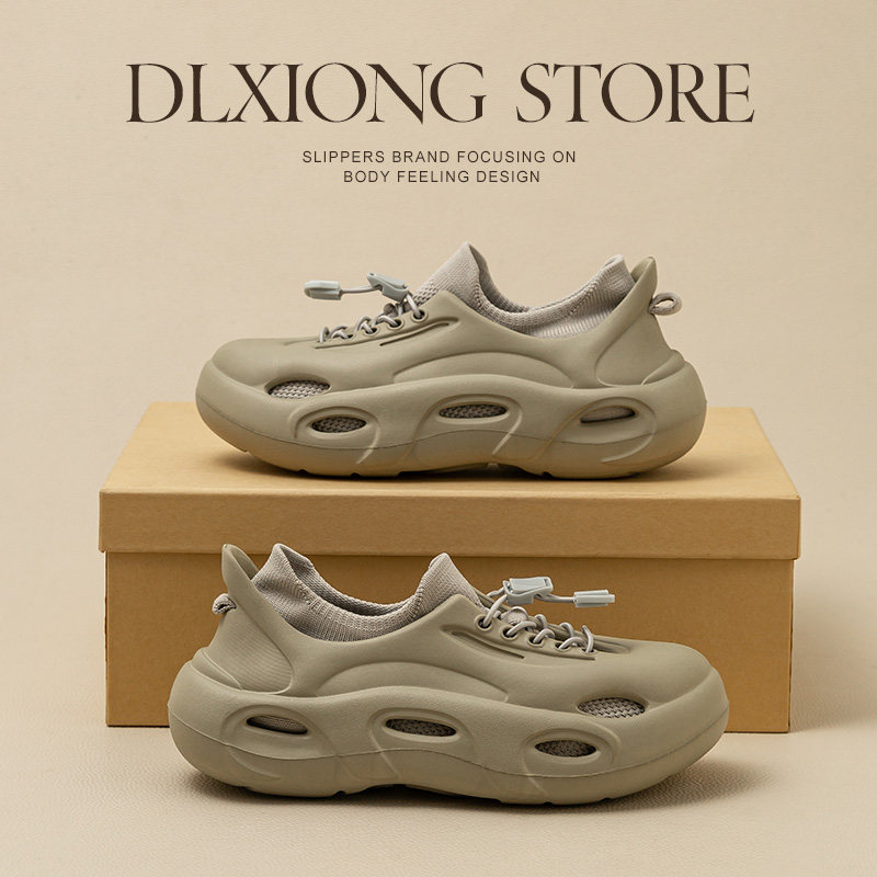 2025新款包头洞洞鞋女夏季户外穿涉水速干防滑凉鞋男一脚蹬溯溪鞋