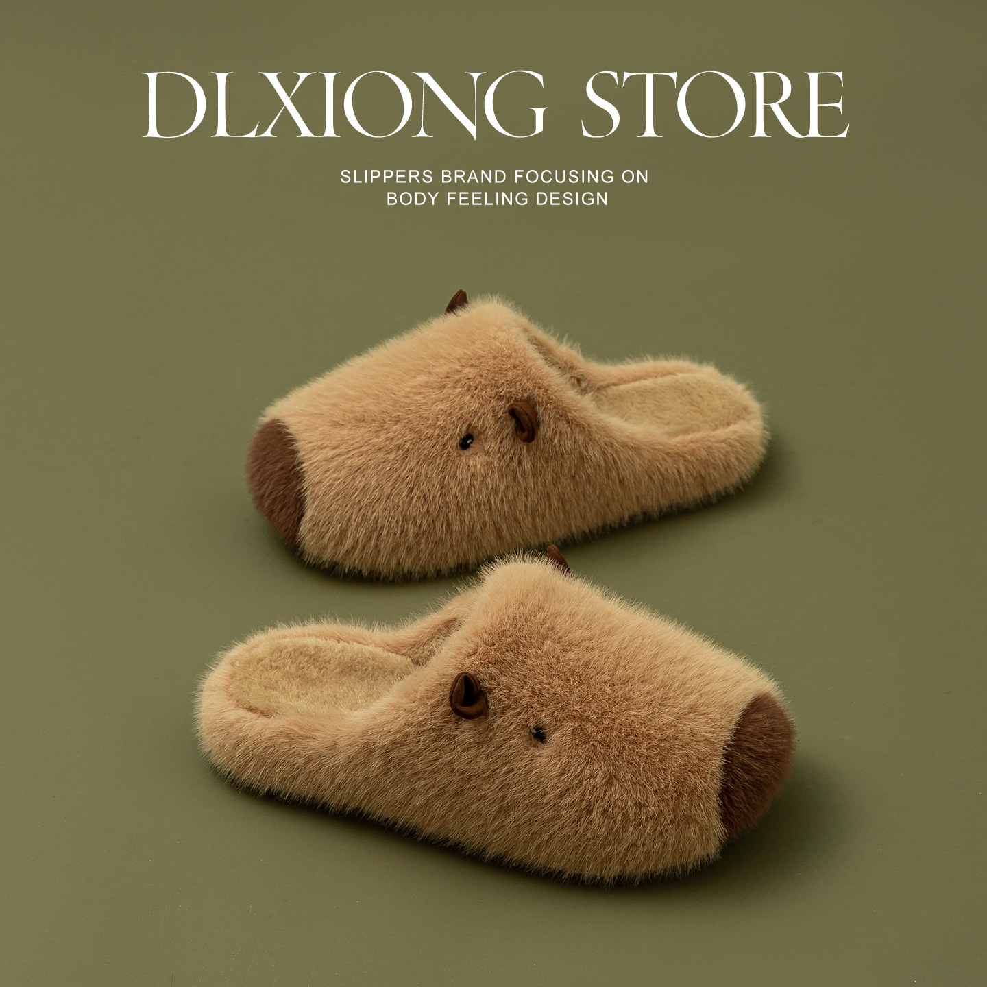 卡皮巴拉可爱加绒棉拖鞋女