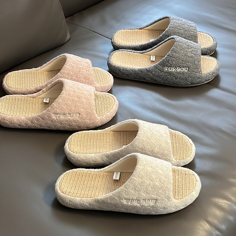 居家布艺亚麻拖鞋女夏季室内地板防滑软底男吸汗防臭抗菌四季凉拖