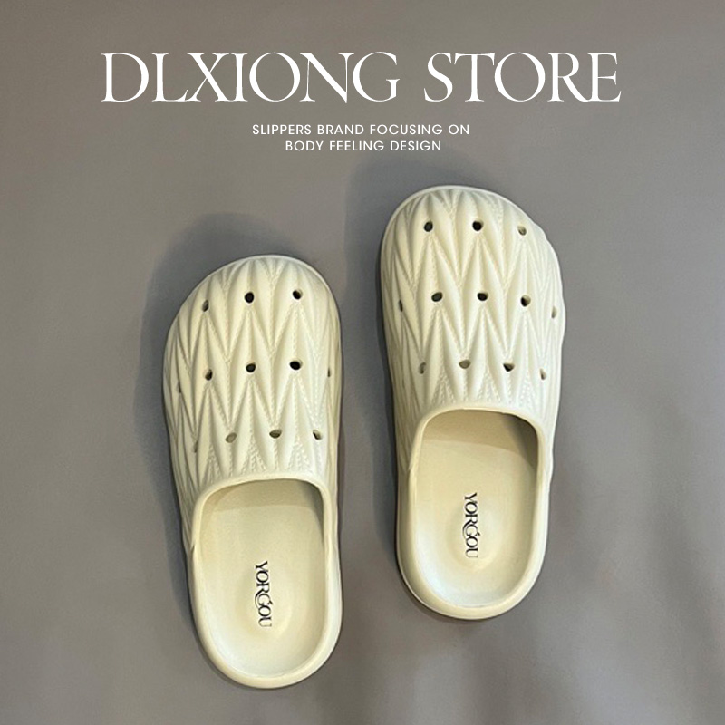 2025新款褶皱洞洞鞋女士夏季外穿