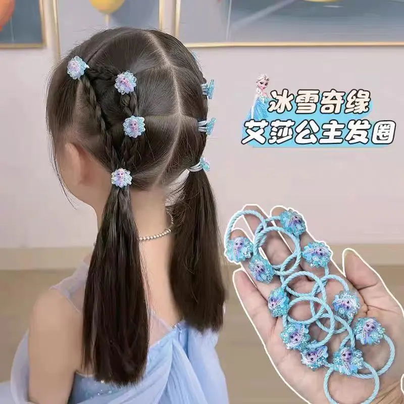 女童冰雪奇缘蓝色艾莎公主发绳卡通甜美高弹不伤发头绳发圈RW