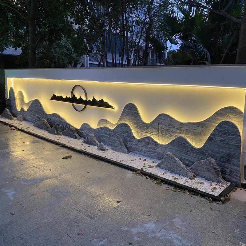 天然雪浪石景观石切片背景墙新中式庭院假山造景室内外影壁墙装饰