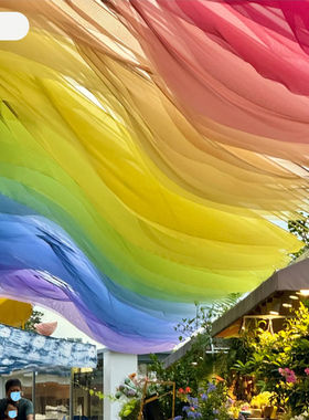 幼儿园风动纱幔走廊户外场景地环创吊顶布置装饰布艺彩虹天幕挂饰