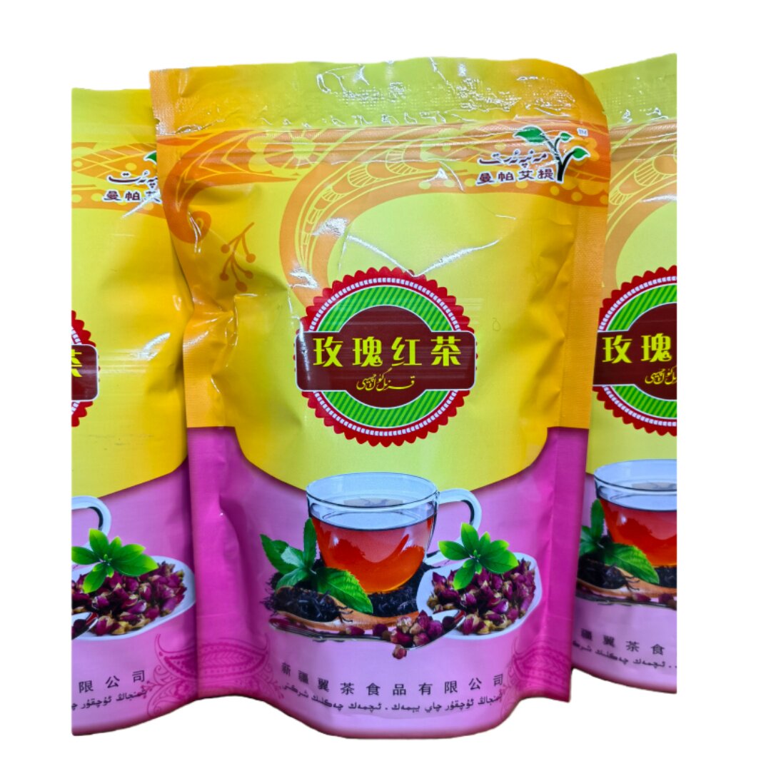 新疆伊犁曼帕艾提玫瑰红茶混合调味茶重瓣红玫瑰红茶甜叶菊草莓味
