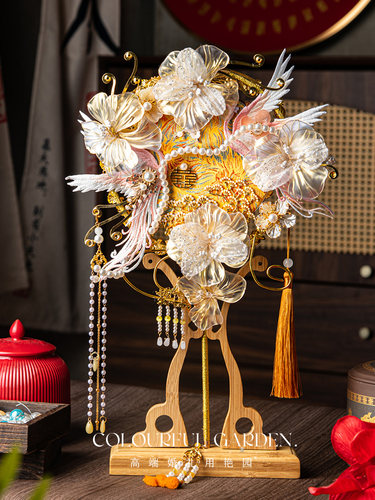 喜扇《金玉海棠》婚扇手工秀禾团扇新娘结婚礼出嫁diy材料包却扇