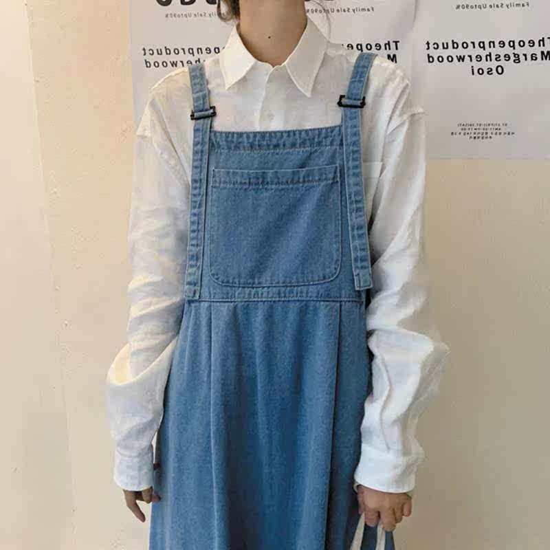 大码女装秋冬新款复古宽松百搭超大摆牛仔减龄背带裙休闲衬衣套装在类目 女装/女士精品, 大码女装中 - 来自Buy2taobao.com提供专业的淘宝代购服务