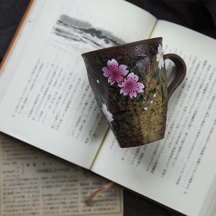 现货日本进口九谷烧樱花陶瓷手绘马克杯咖啡杯水杯茶杯杯子下午茶