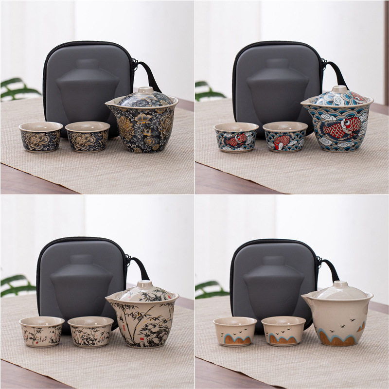便携式旅行茶具小套装户外包功夫泡茶壶茶杯单人快客杯一壶二杯