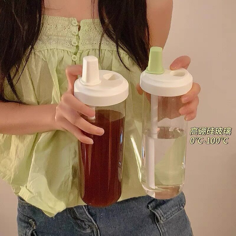高颜值大容量塑料吸管水杯高硼硅奶茶玻璃杯子耐高温礼品定制